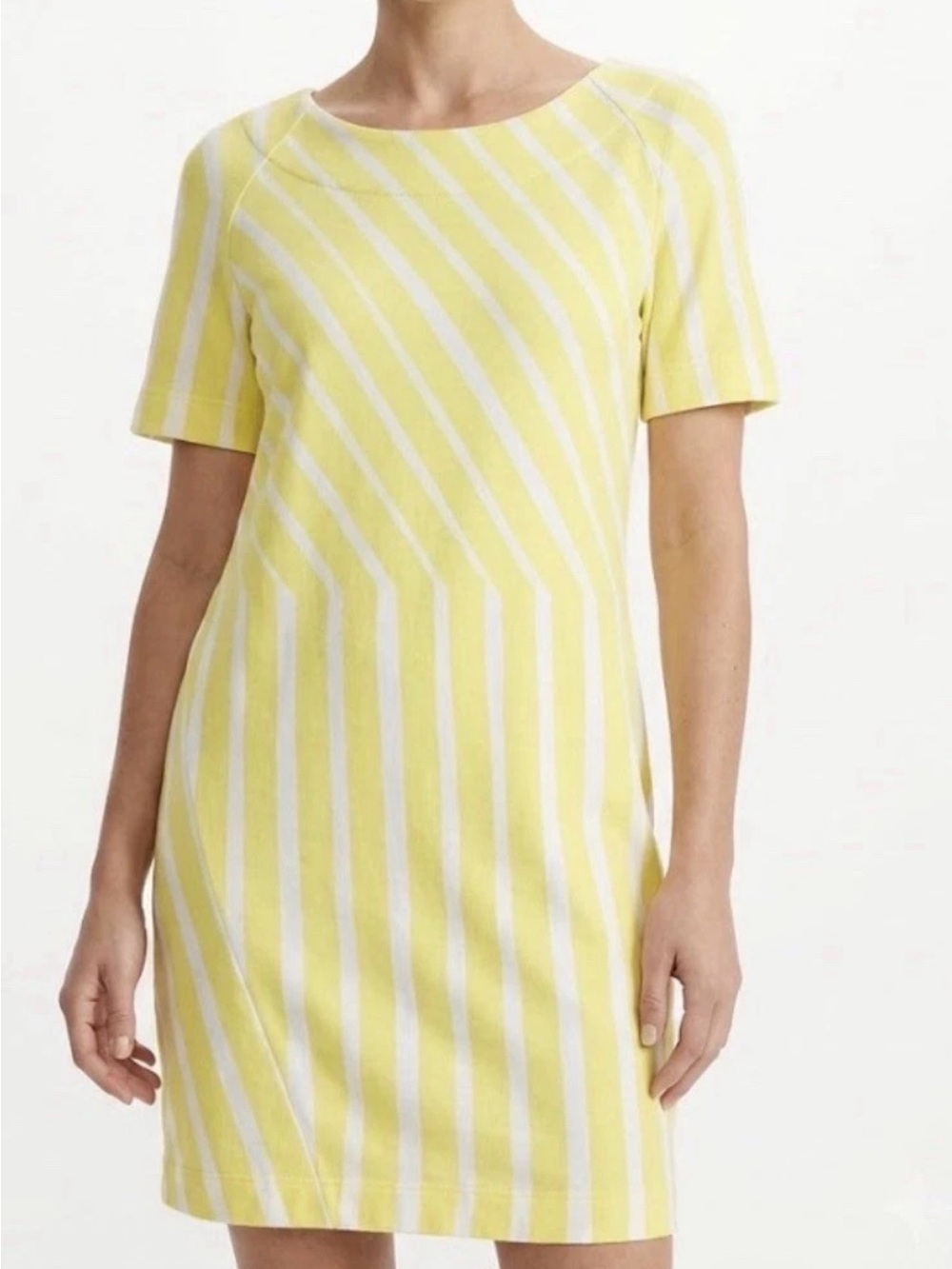 Marimekko Yellow and White Striped Mini Dress Raglan Cotton - S